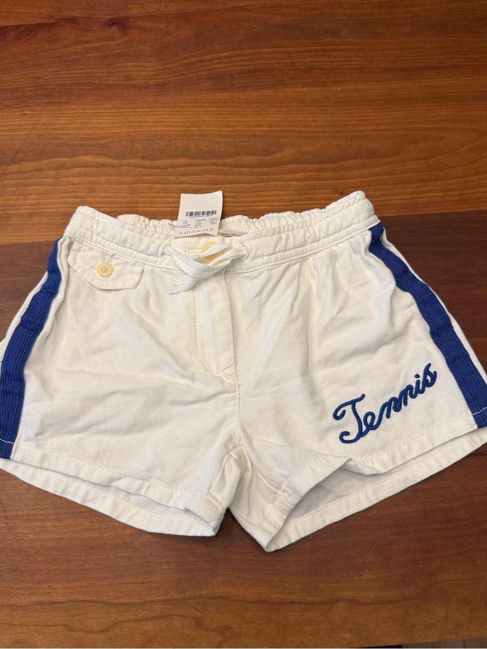 J CREW CREWCUTS Kids White TENNIS Shorts with Blue Trim Size 8 NWT